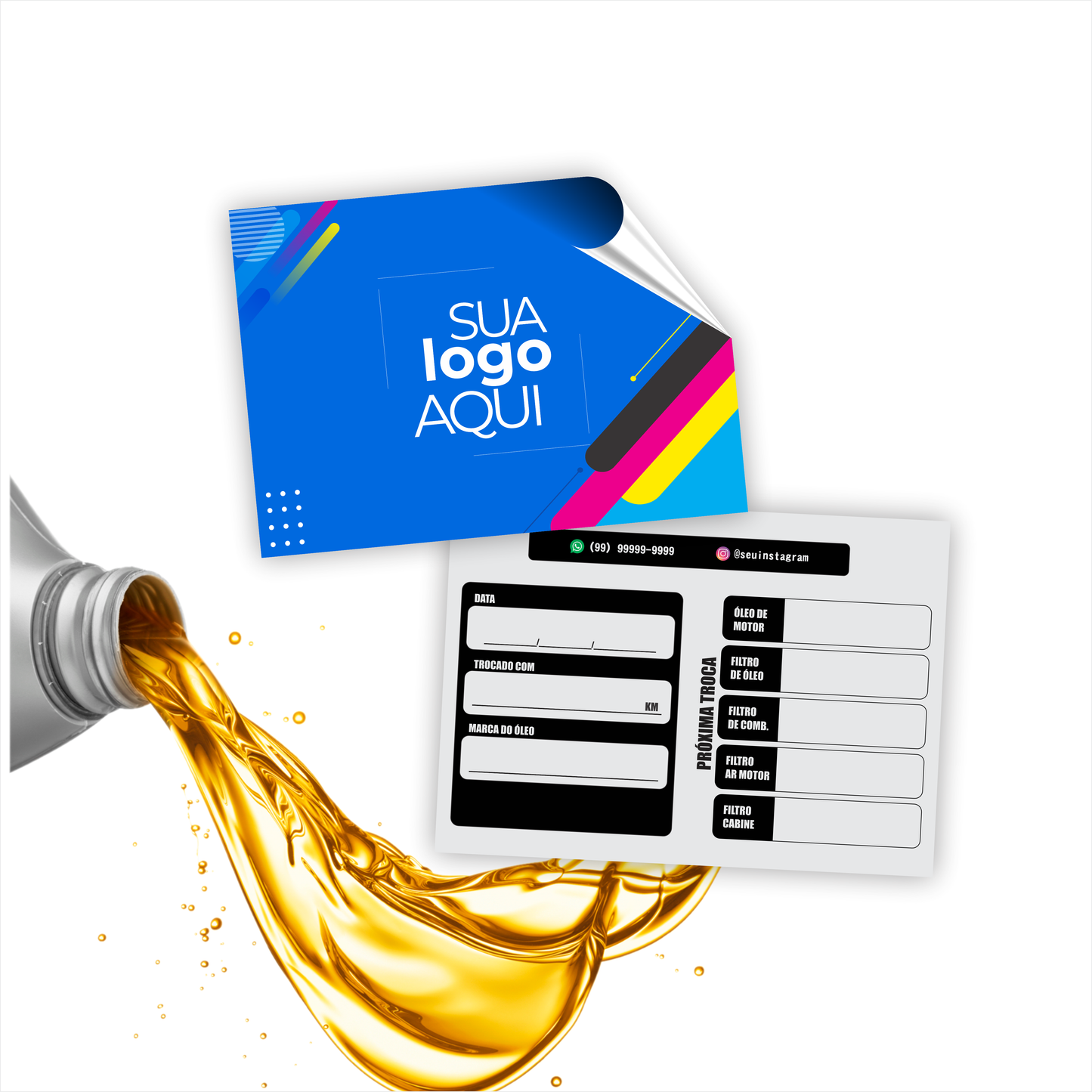 7X5 cm - Etiqueta de Troca de Óleo Personalizada