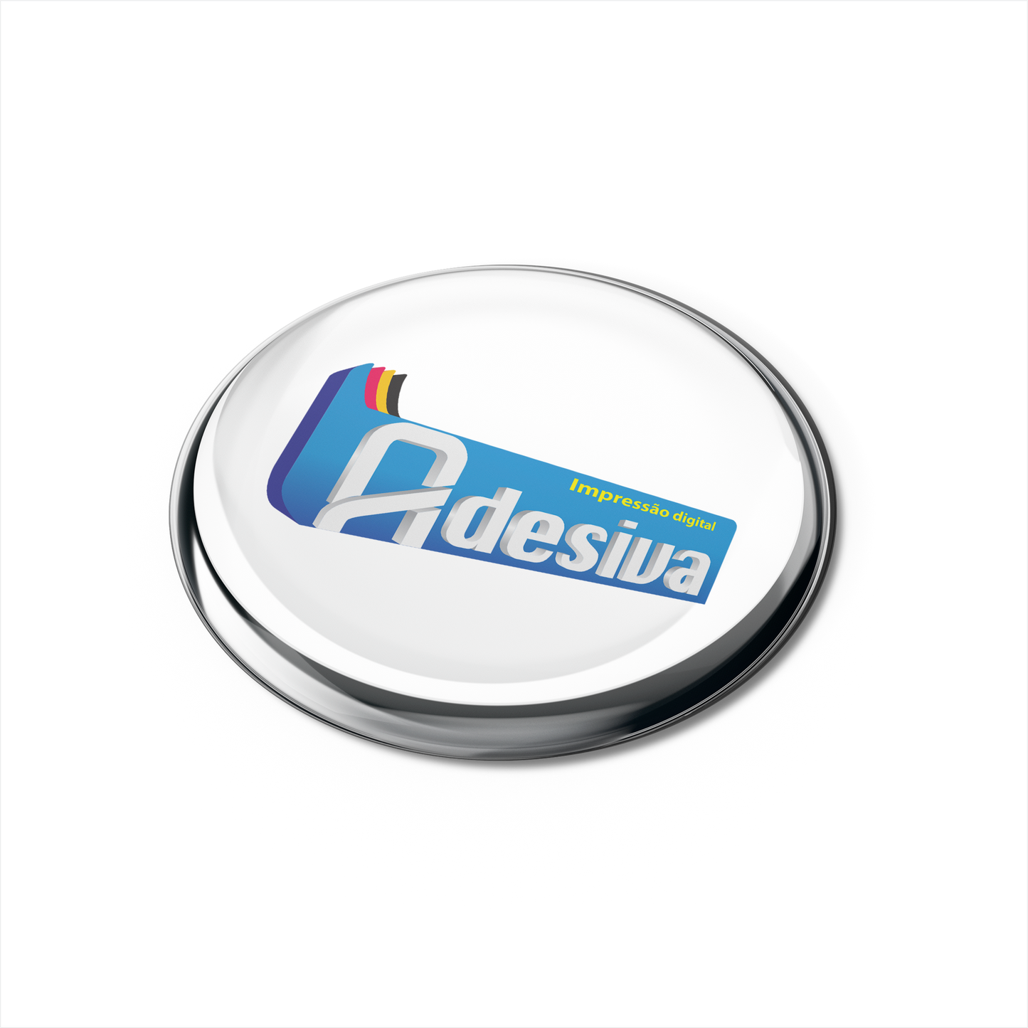 3X3 cm - Adesivo Resinado Prata Personalizado - Resina PU - Redondo