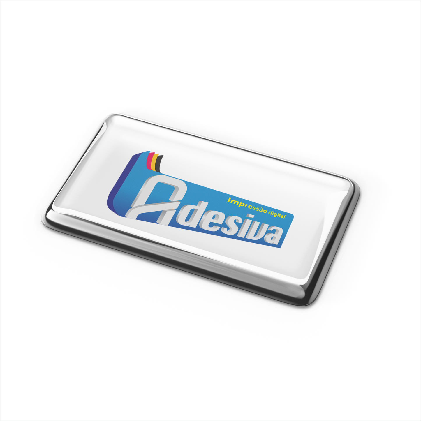 5X2,5 cm - Adesivo Resinado Prata Personalizado - Resina PU