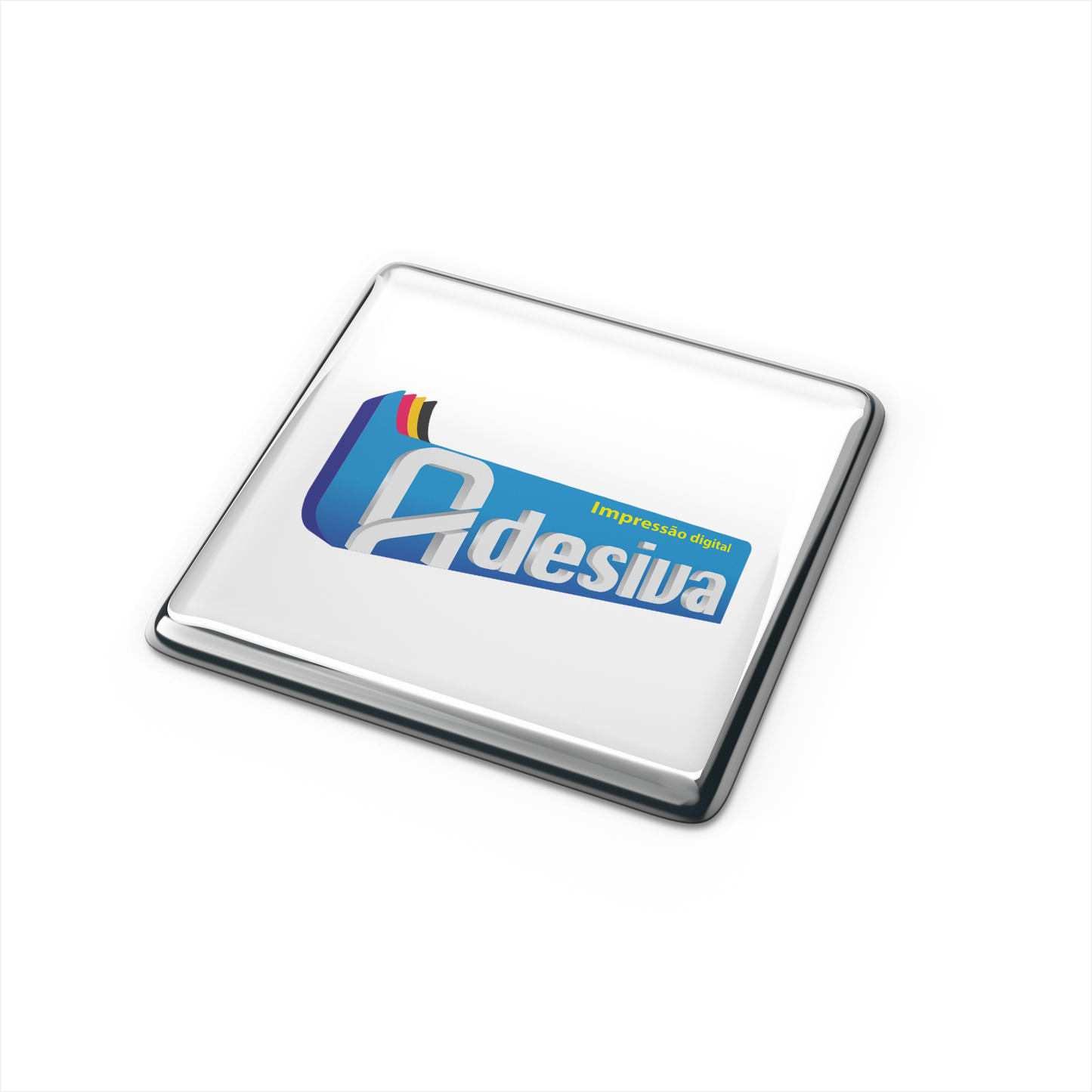 3X3 cm - Adesivo Resinado Prata Personalizado - Resina PU - Quadrado