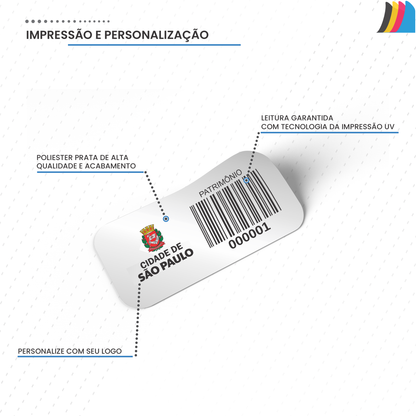 40X13 mm - Etiqueta de Patrimônio Ativo Fixo em Poliéster Cromo Fosco