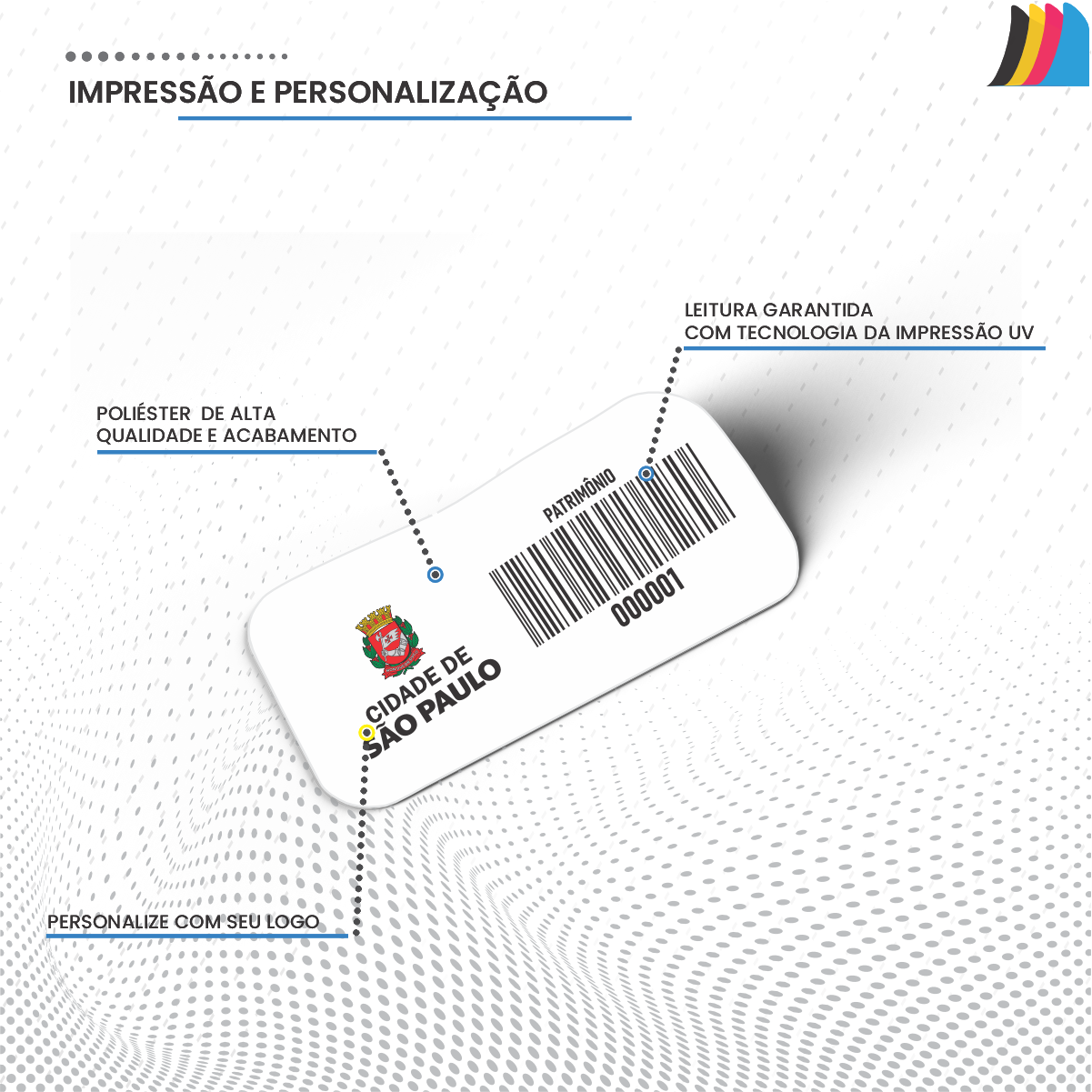 40X13 mm - Etiqueta de Patrimônio Ativo Fixo em Poliéster Branco