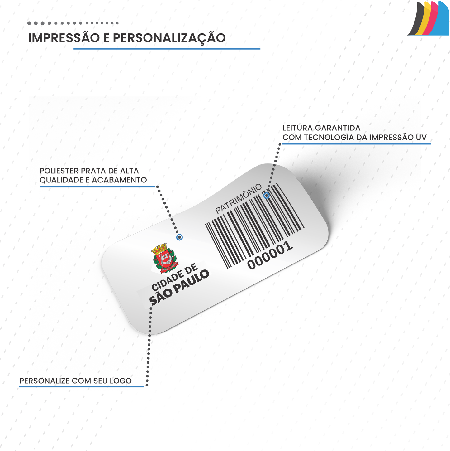 30X15 mm - Etiqueta de Patrimônio Ativo Fixo em Poliéster Cromo Fosco