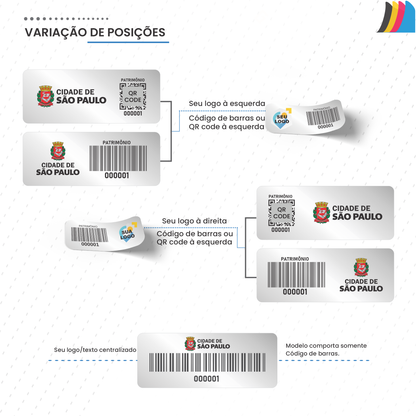 45X13 mm - Etiqueta de Patrimônio Ativo Fixo em Poliéster Cromo Fosco