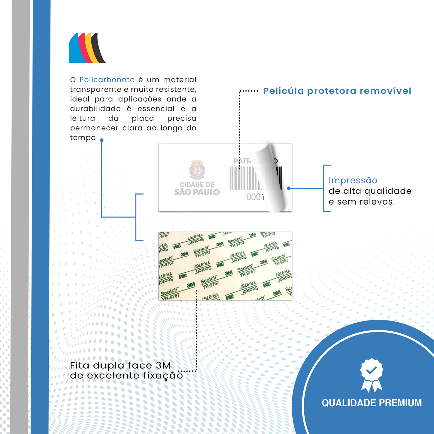 50X20 mm - Etiqueta de Patrimônio Ativo Fixo em Policarbonato Cristal 0.18 mm