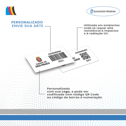 45X15 mm - Etiqueta de Patrimônio Ativo Fixo em Policarbonato Cristal 0.18 mm
