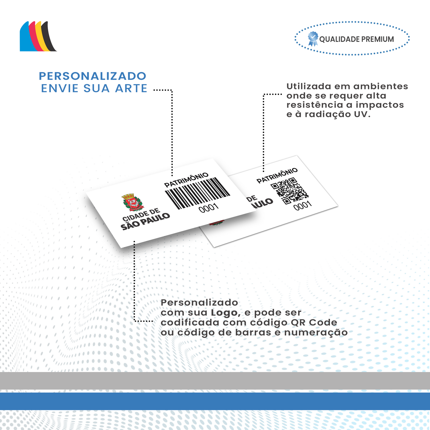 50X20 mm - Etiqueta de Patrimônio Ativo Fixo em Policarbonato Cristal 0.18 mm