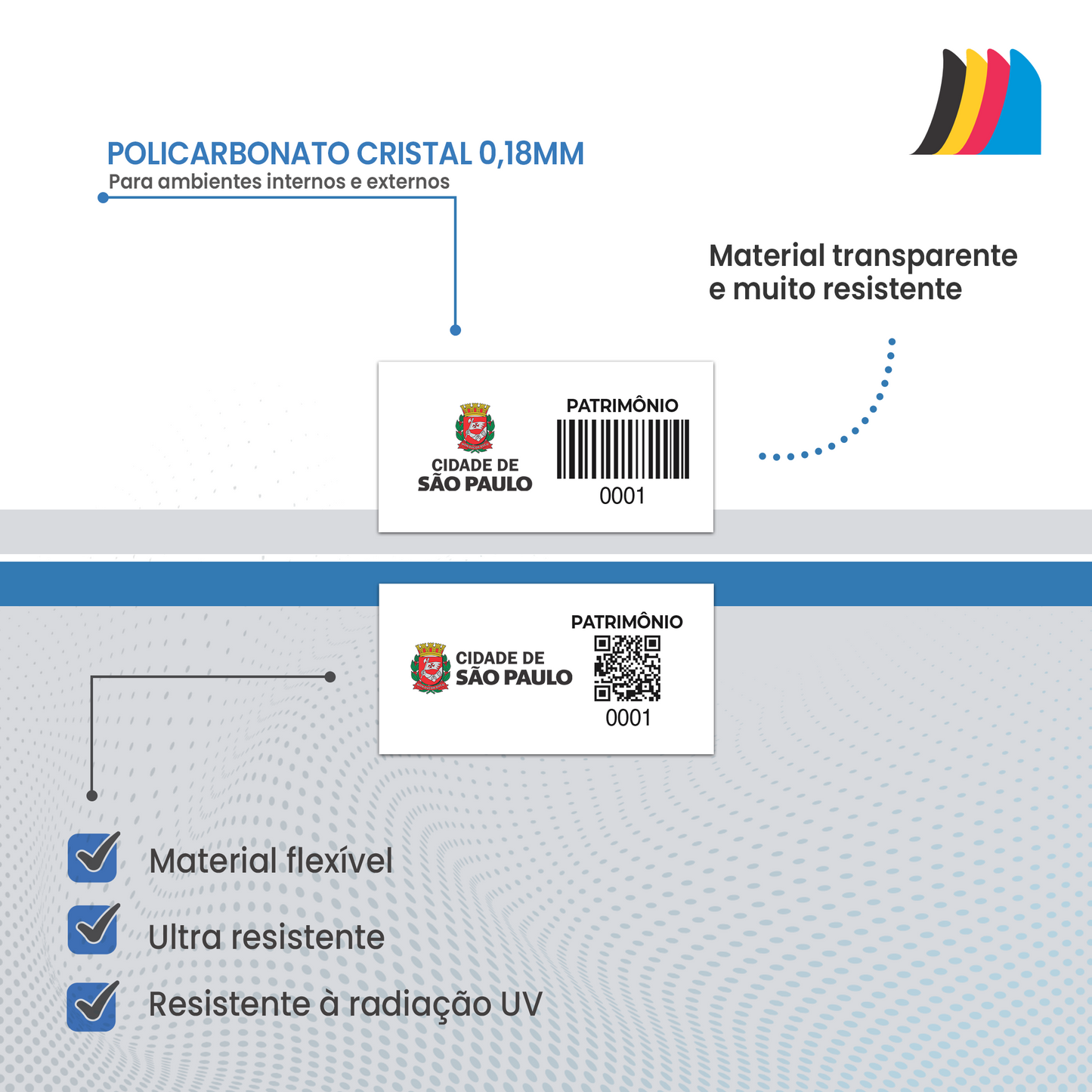 40X20 mm - Etiqueta de Patrimônio Ativo Fixo em Policarbonato Cristal 0.18 mm