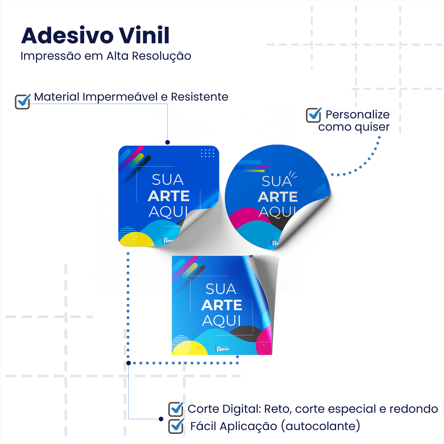 3x3 cm - Adesivo Personalizado em Vinil – Redondo ou Quadrado