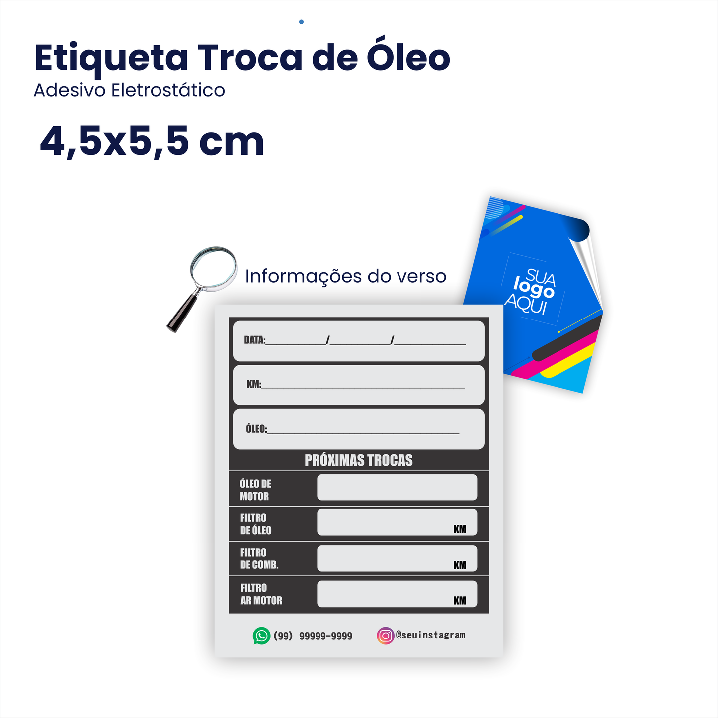 4,5X5,5 cm - Etiqueta de Troca de Óleo Personalizada