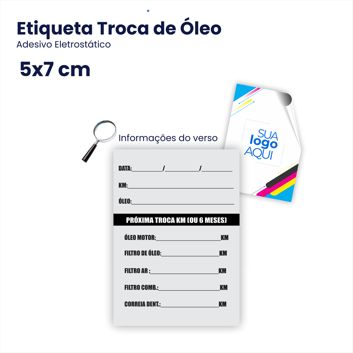 5X7 cm - Etiqueta de Troca de Óleo Personalizada