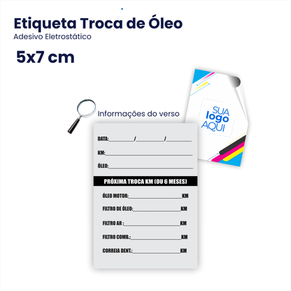 5X7 cm - Etiqueta de Troca de Óleo Personalizada