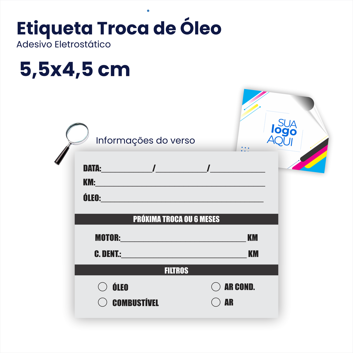 5,5X4,5 cm - Etiqueta de Troca de Óleo Personalizada