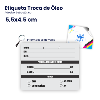 5,5X4,5 cm - Etiqueta de Troca de Óleo Personalizada