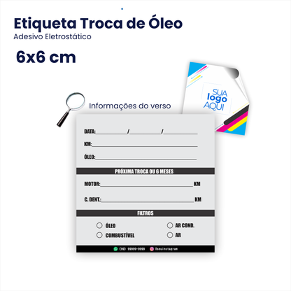 6X6 cm - Etiqueta de Troca de Óleo Personalizada - Modelo 2