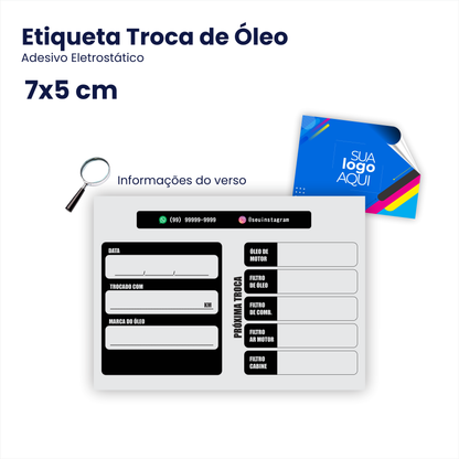 7X5 cm - Etiqueta de Troca de Óleo Personalizada