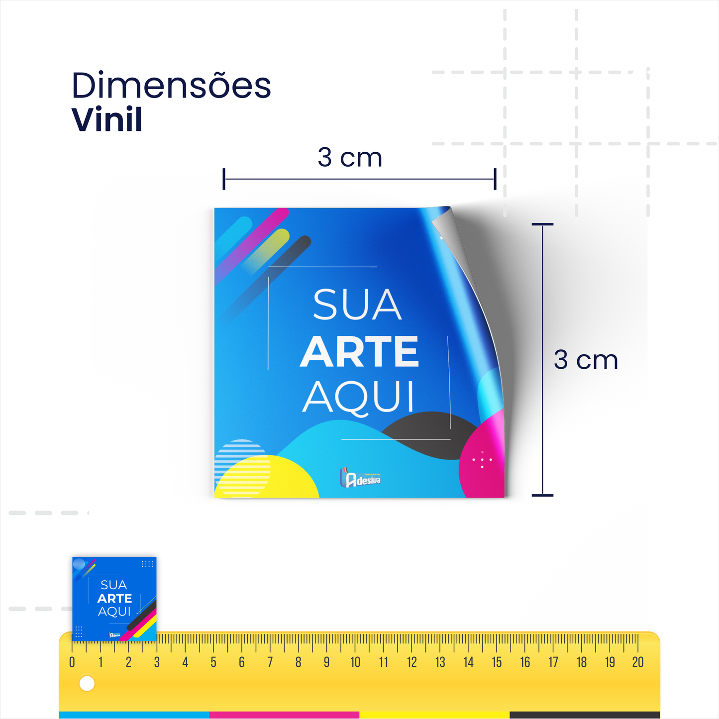3x3 cm - Adesivo Personalizado em Vinil – Redondo ou Quadrado