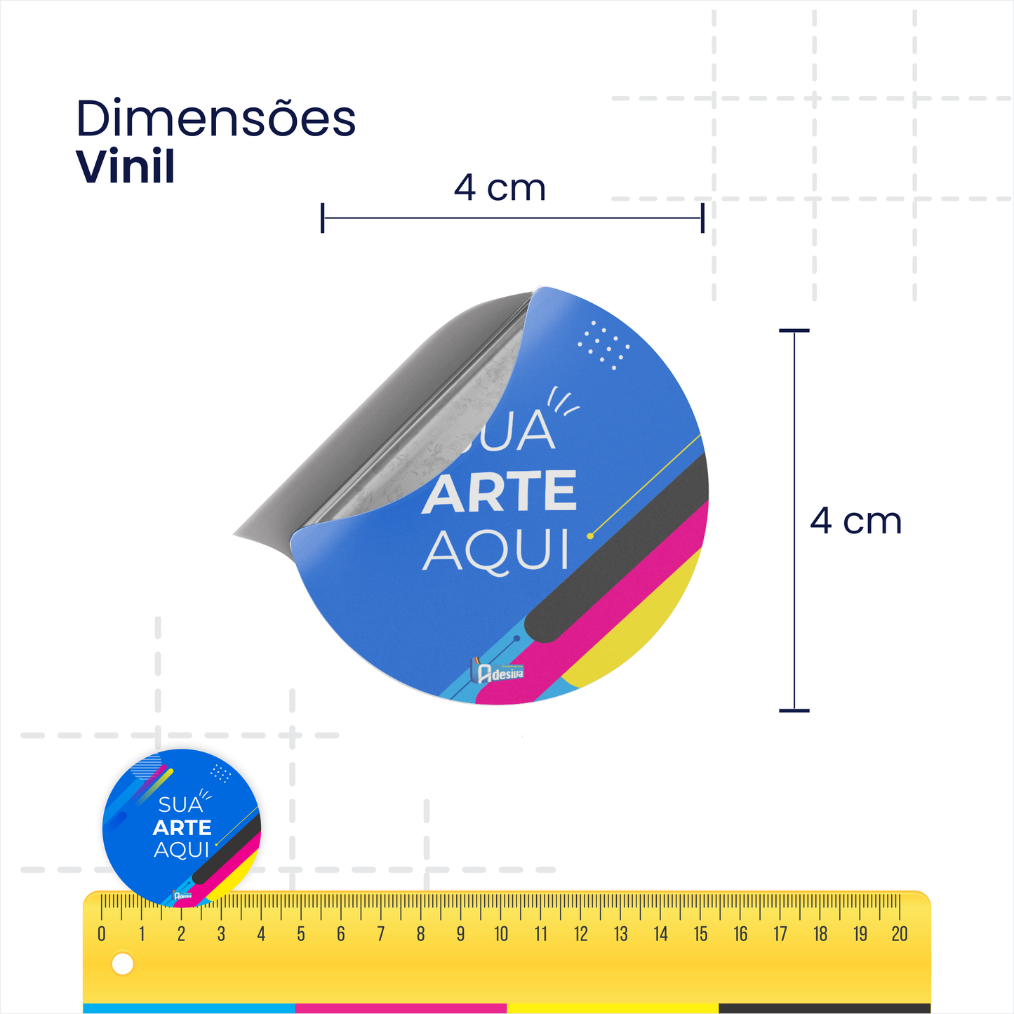 4x4 cm - Adesivo Personalizado em Vinil – Redondo ou Quadrado