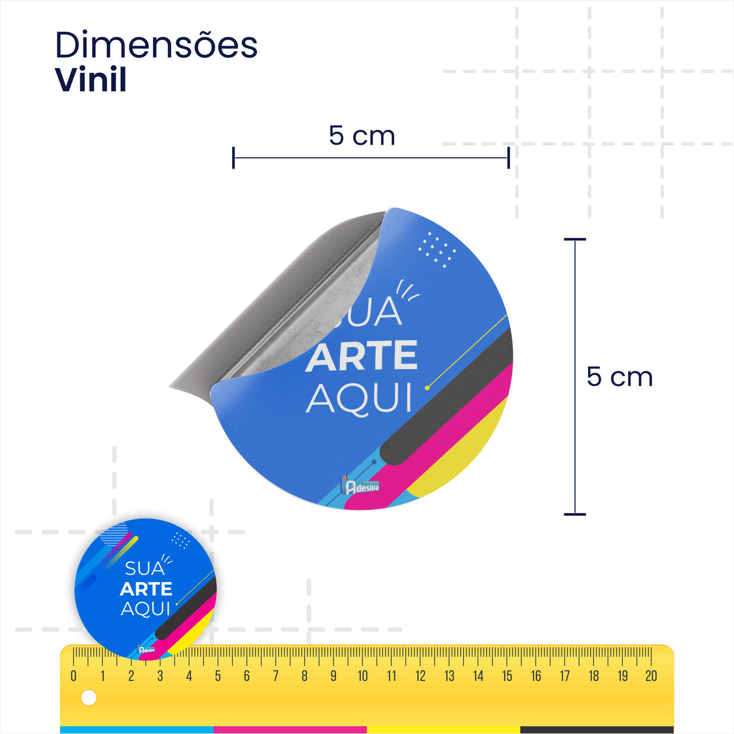 5x5cm - Adesivo Personalizado em Vinil – Redondo ou Quadrado