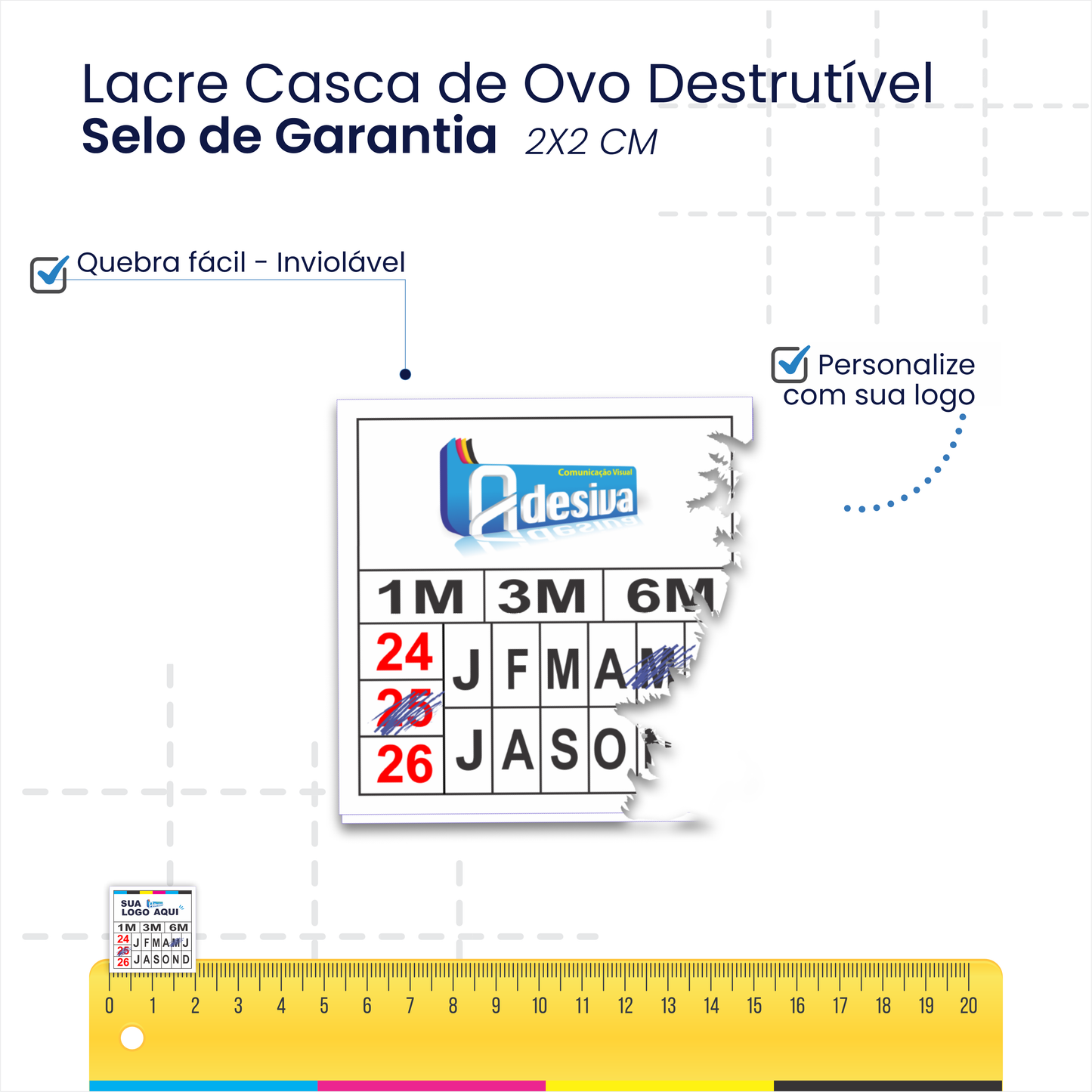 2X2 cm - Lacre de Garantia - Casca de Ovo Destrutivo