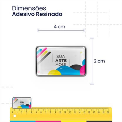4X2 cm - Adesivo Resinado Prata Personalizado - Resina PU