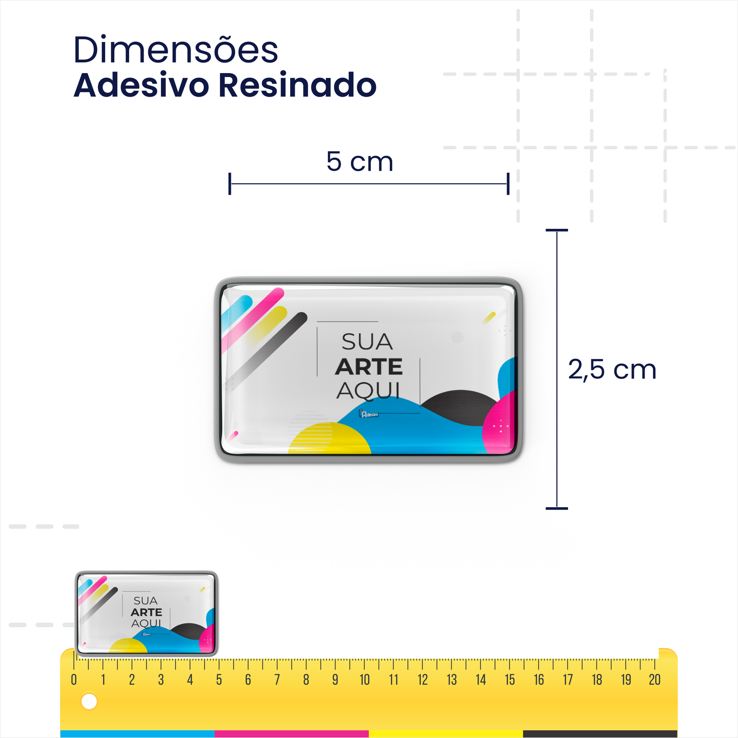 5X2,5 cm - Adesivo Resinado Prata Personalizado - Resina PU