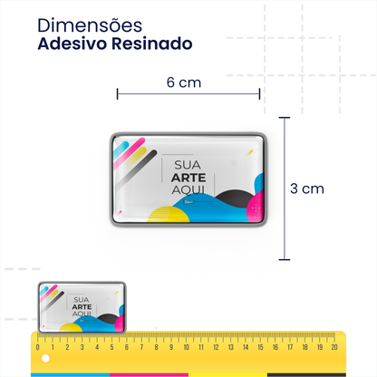 6X3 cm - Adesivo Resinado Prata Personalizado - Resina PU