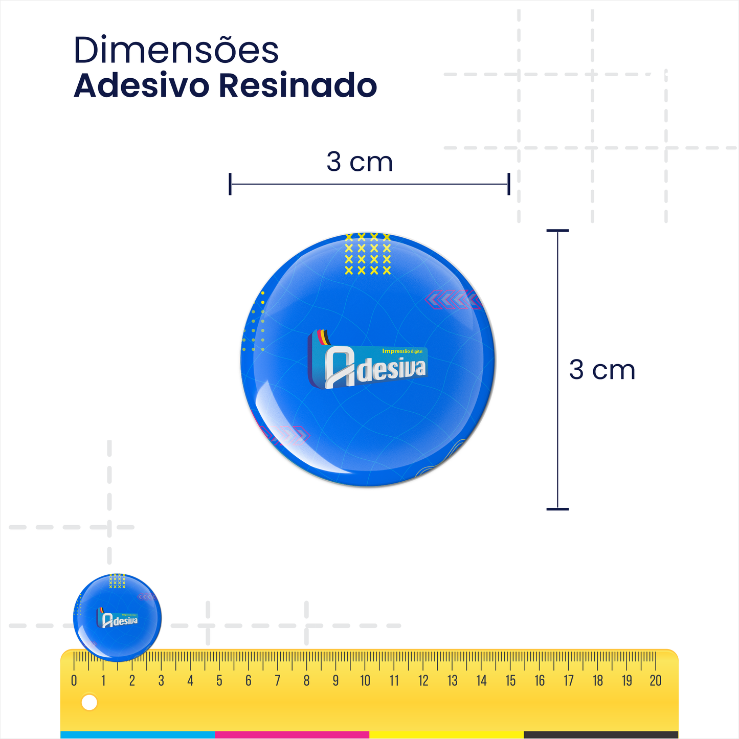 3X3 cm - Adesivo Resinado Personalizado - Resina PU - Redondo