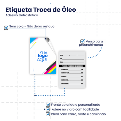 5X7 cm - Etiqueta de Troca de Óleo Personalizada