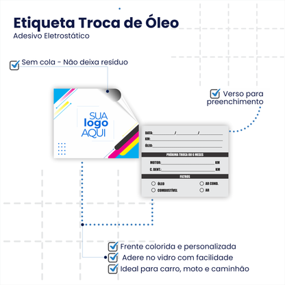 5,5X4,5 cm - Etiqueta de Troca de Óleo Personalizada