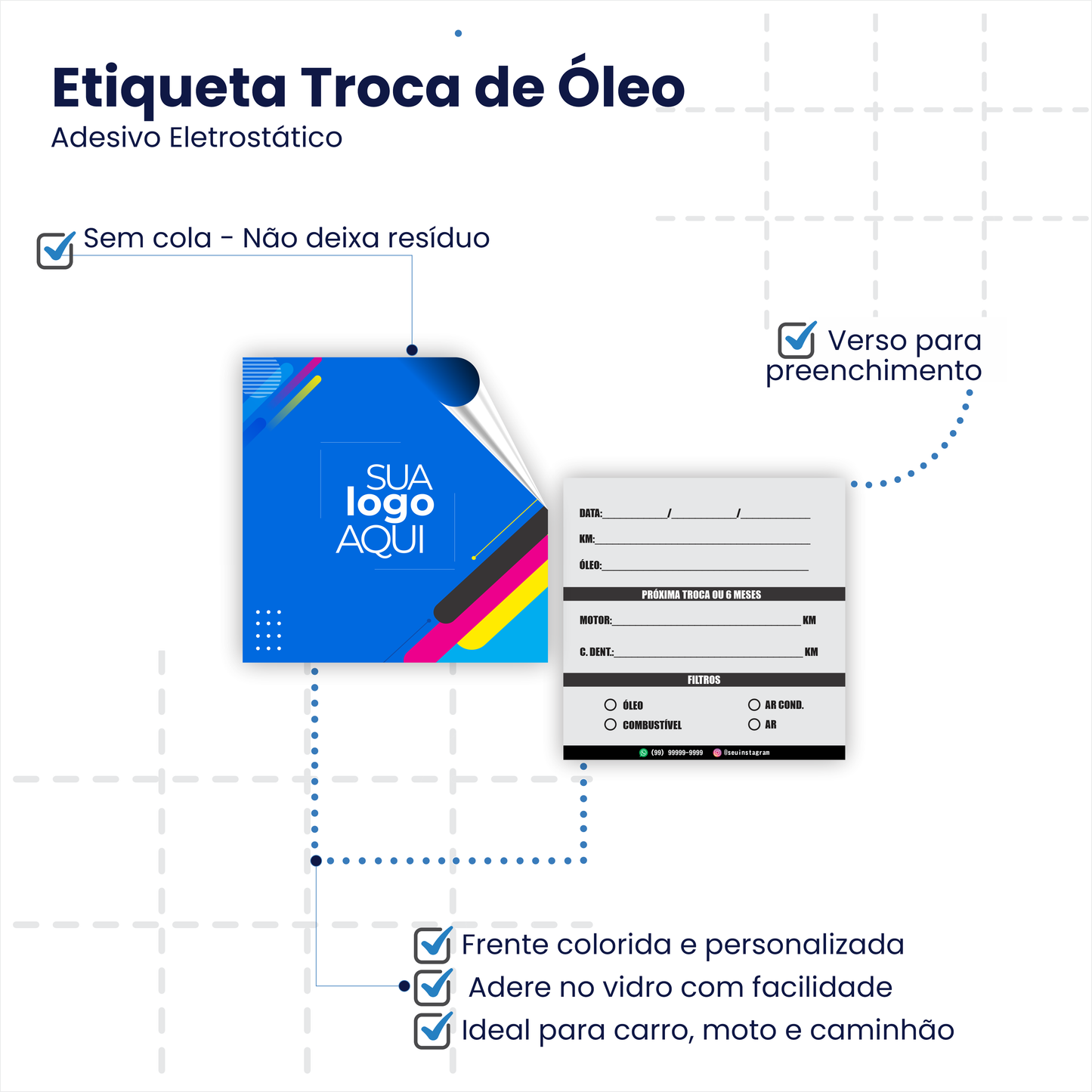 6X6 cm - Etiqueta de Troca de Óleo Personalizada