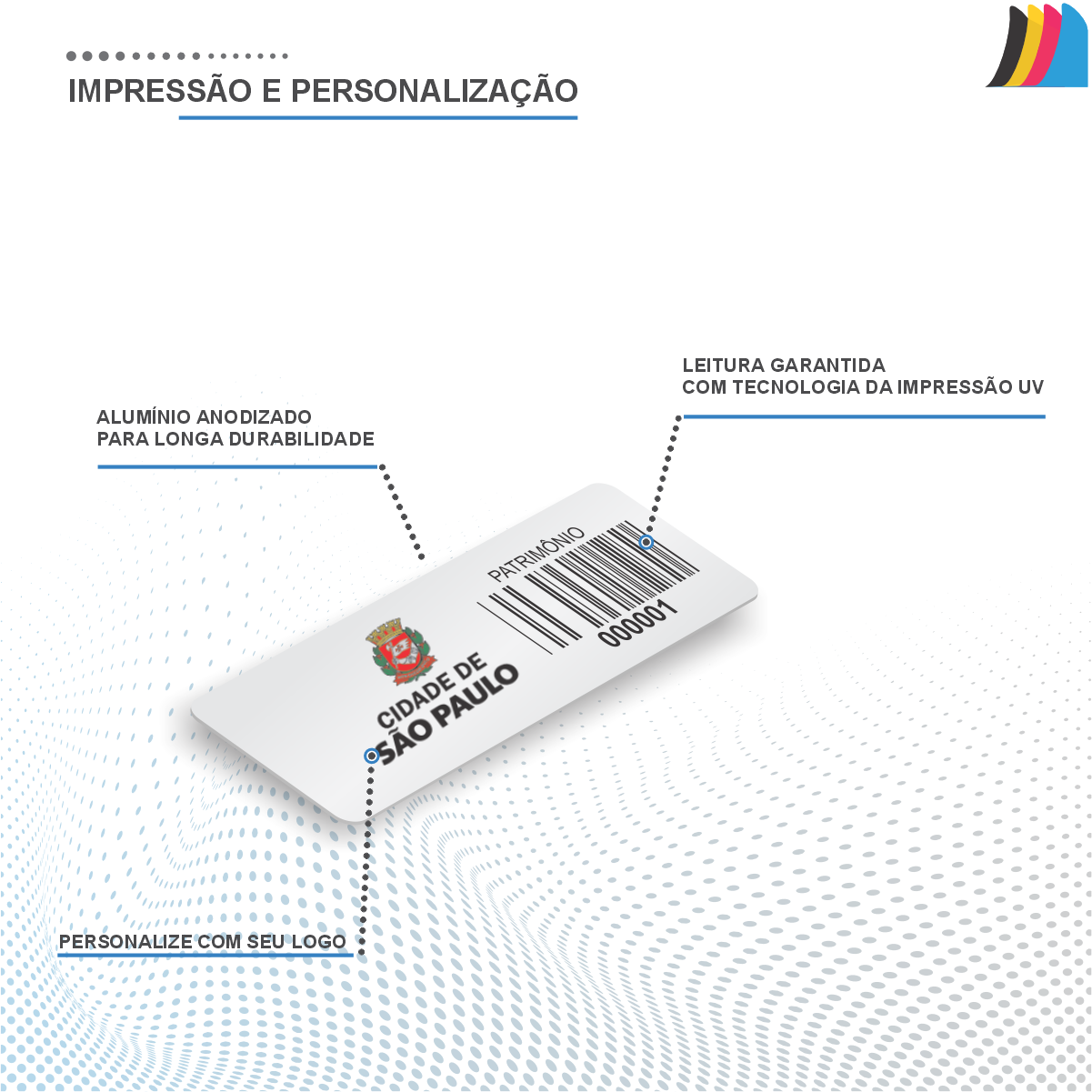 Placa Etiqueta Patrimônio  Alumínio Anodizado 50x20 mm