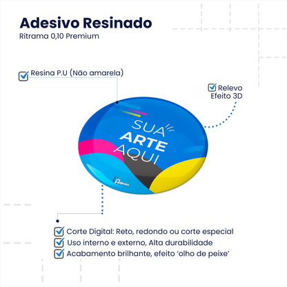 3X3 cm - Adesivo Resinado Personalizado - Resina PU - Redondo